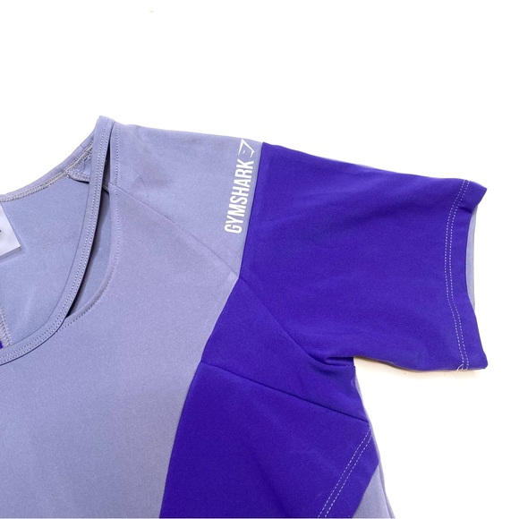 Gymshark Asymmetric Crop Top Steel Blue Indigo Purple Short Sleeve Size Medium - Picture 3 of 9